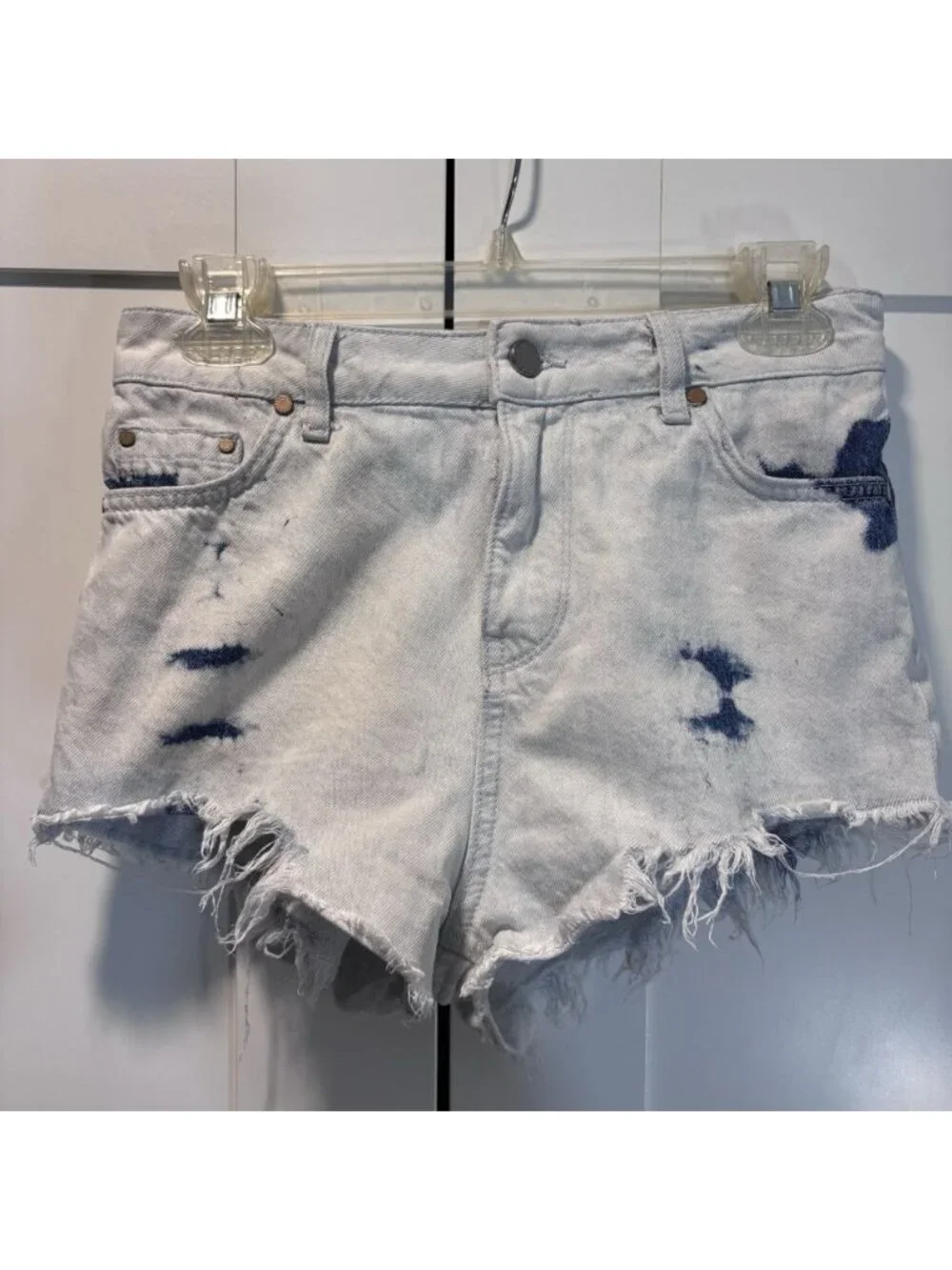 SUPERDRY 100% Cotton Denim Shorts White Blue Bleached Cut-offs Women’s Size 26”
